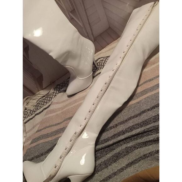 Pleaser Women’s Seduce 3000 white patent thigh high boots - Picture 2 of 9